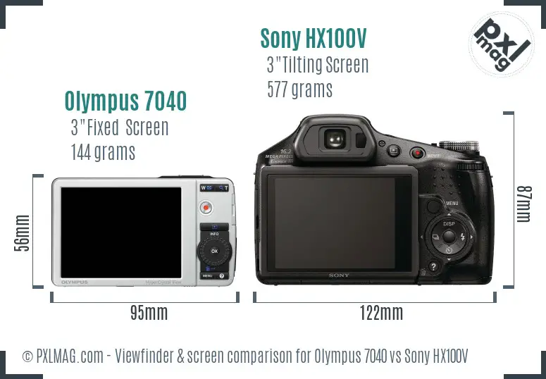 Olympus 7040 vs Sony HX100V Screen and Viewfinder comparison