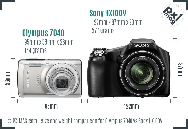 Olympus 7040 vs Sony HX100V size comparison