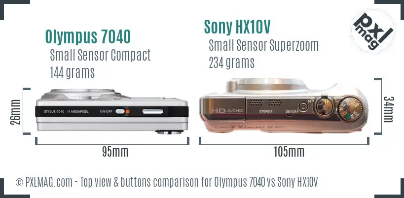 Olympus 7040 vs Sony HX10V top view buttons comparison