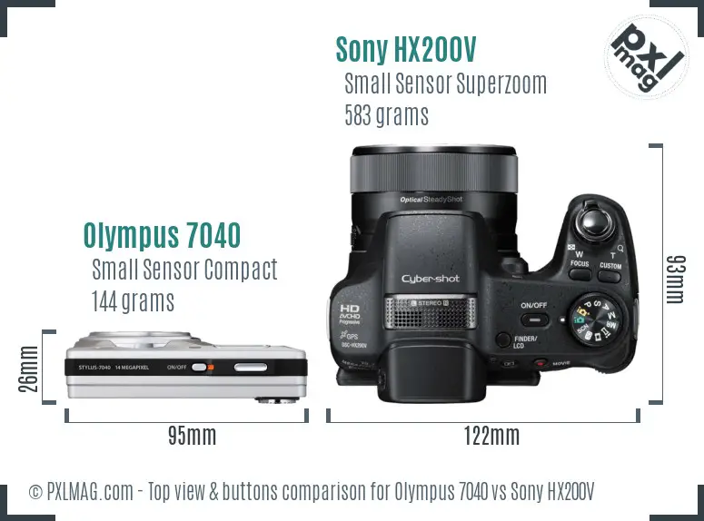 Olympus 7040 vs Sony HX200V top view buttons comparison