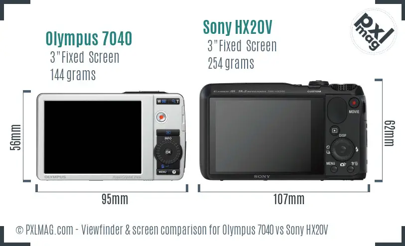 Olympus 7040 vs Sony HX20V Screen and Viewfinder comparison