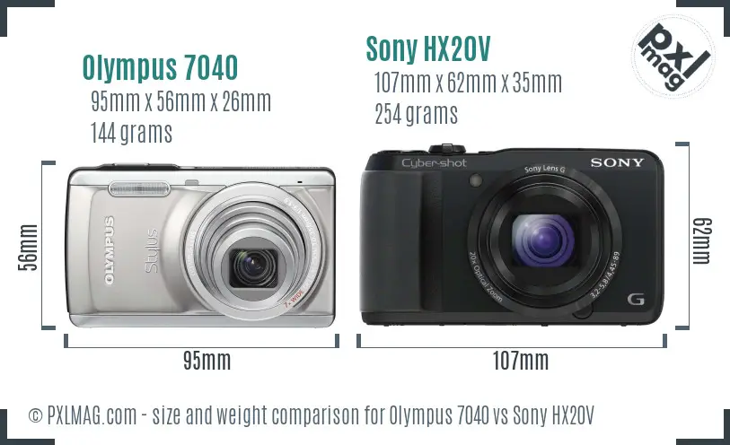 Olympus 7040 vs Sony HX20V size comparison