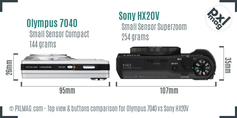 Olympus 7040 vs Sony HX20V top view buttons comparison