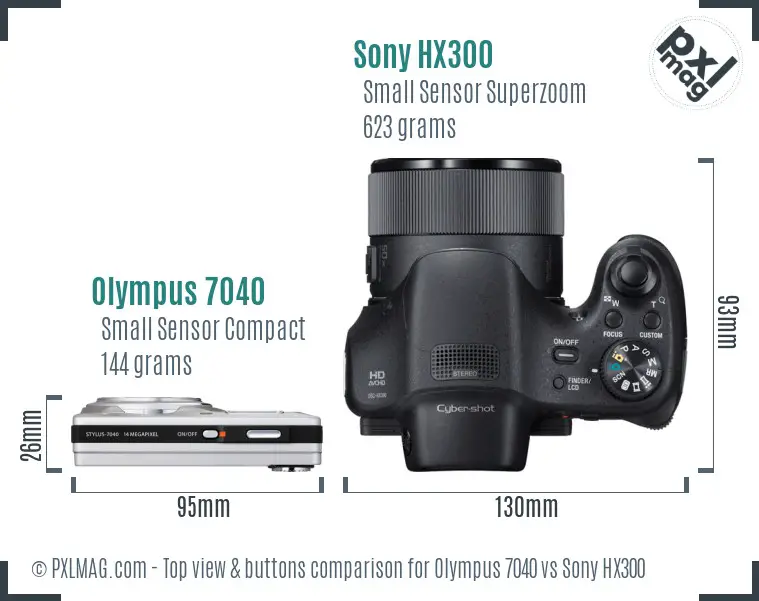 Olympus 7040 vs Sony HX300 top view buttons comparison
