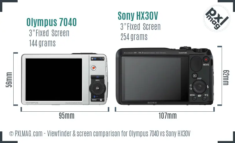 Olympus 7040 vs Sony HX30V Screen and Viewfinder comparison