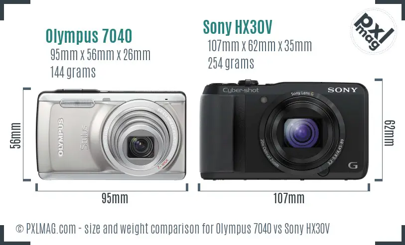 Olympus 7040 vs Sony HX30V size comparison