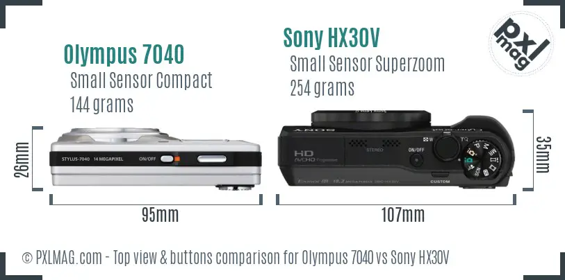 Olympus 7040 vs Sony HX30V top view buttons comparison