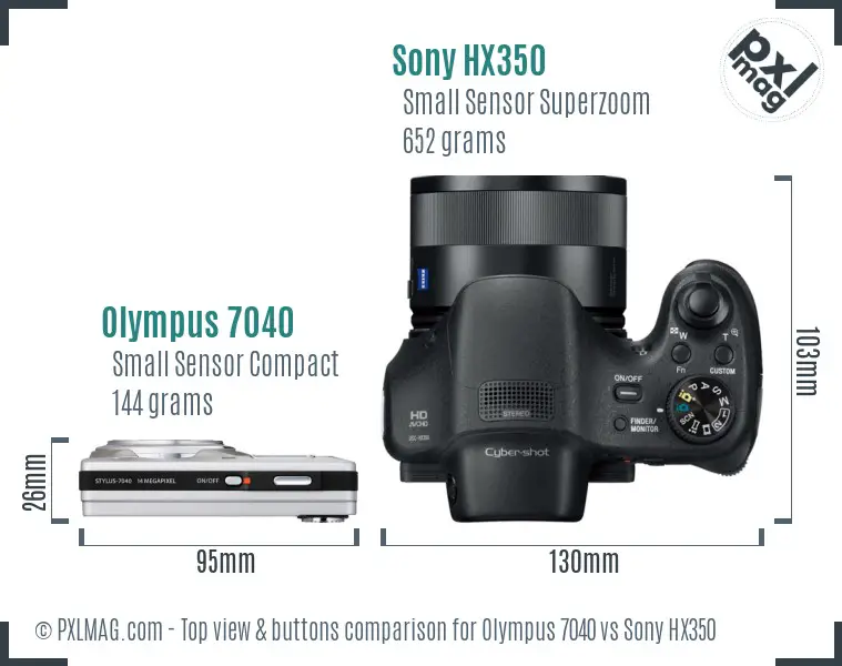 Olympus 7040 vs Sony HX350 top view buttons comparison