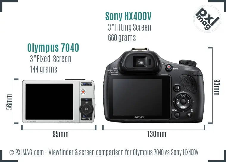 Olympus 7040 vs Sony HX400V Screen and Viewfinder comparison