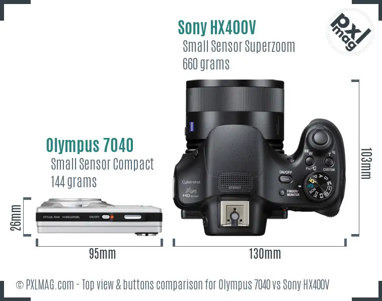 Olympus 7040 vs Sony HX400V top view buttons comparison