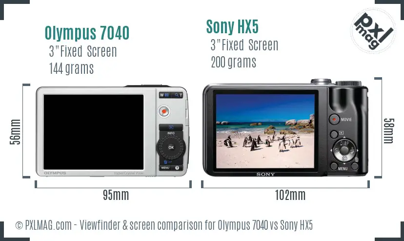 Olympus 7040 vs Sony HX5 Screen and Viewfinder comparison