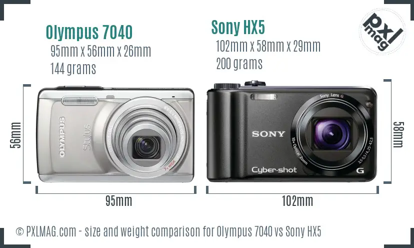 Olympus 7040 vs Sony HX5 size comparison