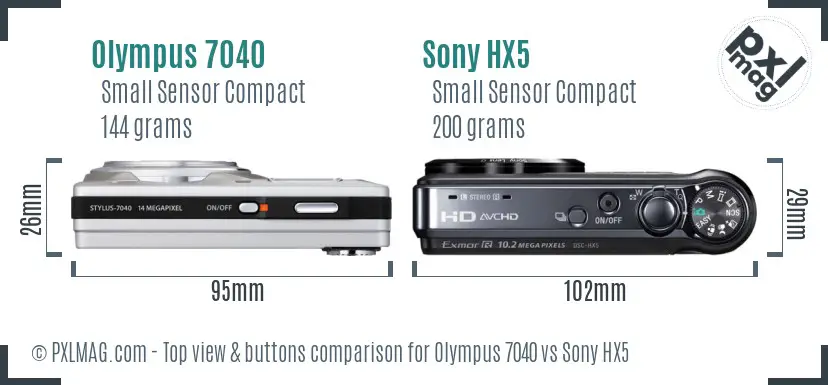 Olympus 7040 vs Sony HX5 top view buttons comparison