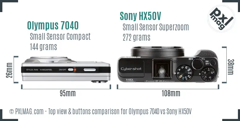 Olympus 7040 vs Sony HX50V top view buttons comparison