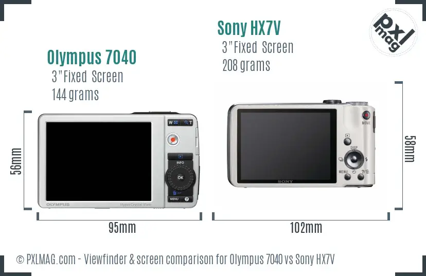 Olympus 7040 vs Sony HX7V Screen and Viewfinder comparison
