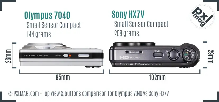 Olympus 7040 vs Sony HX7V top view buttons comparison