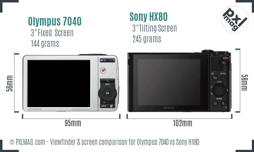 Olympus 7040 vs Sony HX80 Screen and Viewfinder comparison