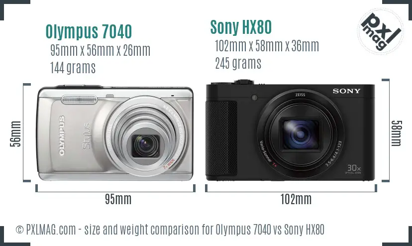 Olympus 7040 vs Sony HX80 size comparison