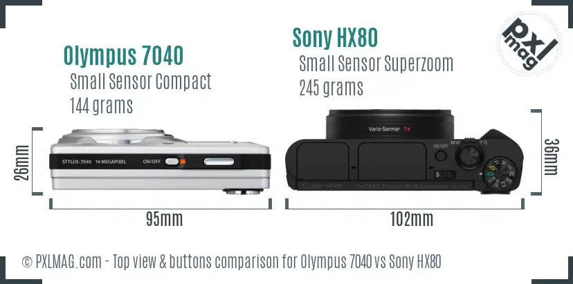 Olympus 7040 vs Sony HX80 top view buttons comparison