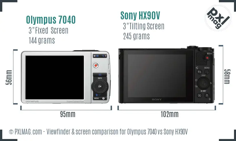 Olympus 7040 vs Sony HX90V Screen and Viewfinder comparison