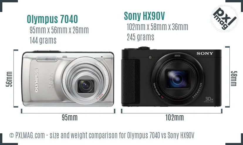 Olympus 7040 vs Sony HX90V size comparison