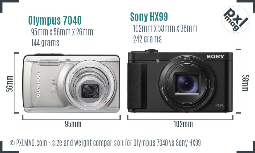 Olympus 7040 vs Sony HX99 size comparison