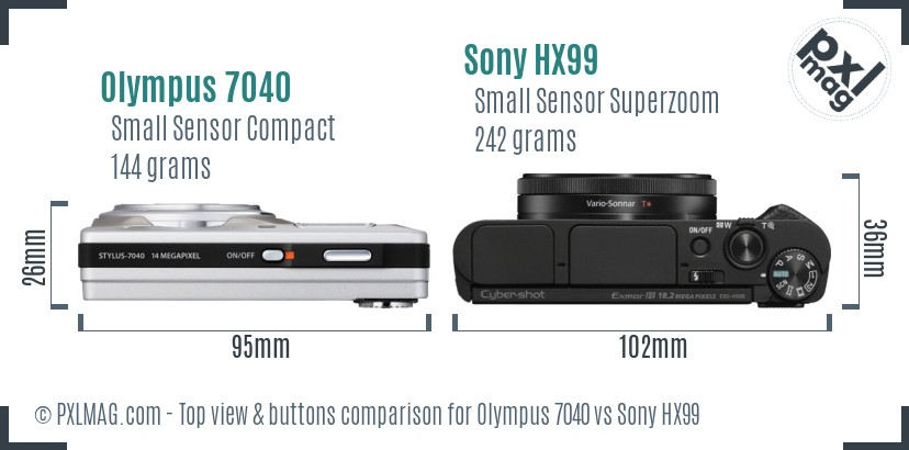 Olympus 7040 vs Sony HX99 top view buttons comparison