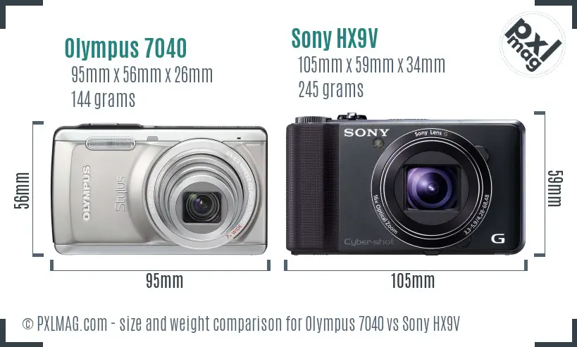 Olympus 7040 vs Sony HX9V size comparison