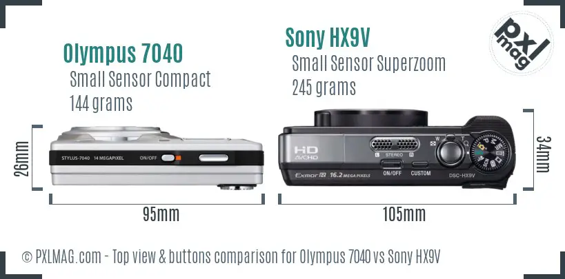 Olympus 7040 vs Sony HX9V top view buttons comparison