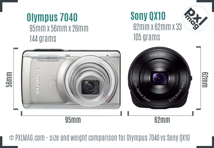 Olympus 7040 vs Sony QX10 size comparison