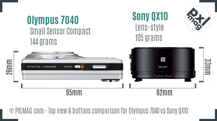 Olympus 7040 vs Sony QX10 top view buttons comparison