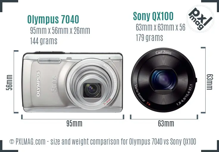 Olympus 7040 vs Sony QX100 size comparison Olympus 7040 vs Sony QX100 size comparison