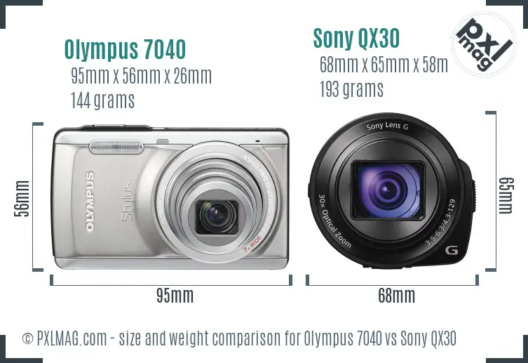 Olympus 7040 vs Sony QX30 size comparison Olympus 7040 vs Sony QX30 size comparison