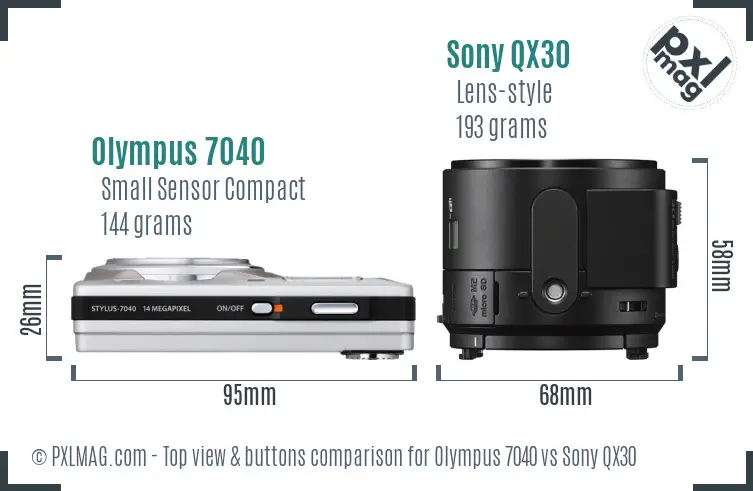 Olympus 7040 vs Sony QX30 top view buttons comparison Olympus 7040 vs Sony QX30 top view buttons comparison