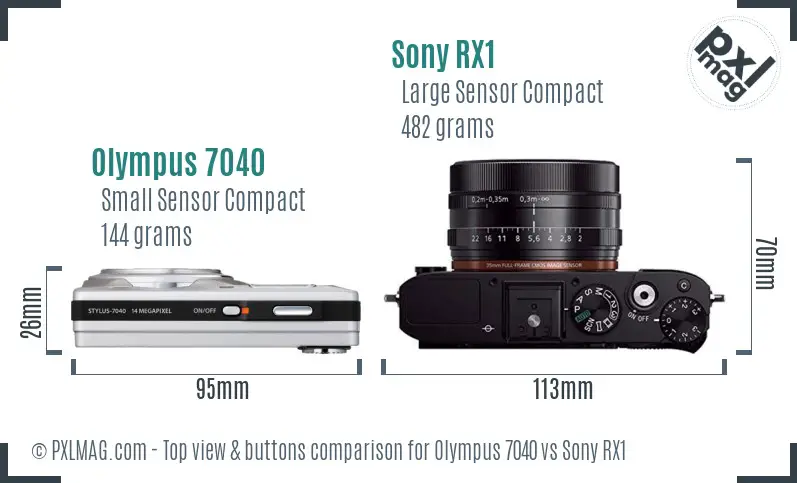 Olympus 7040 vs Sony RX1 top view buttons comparison