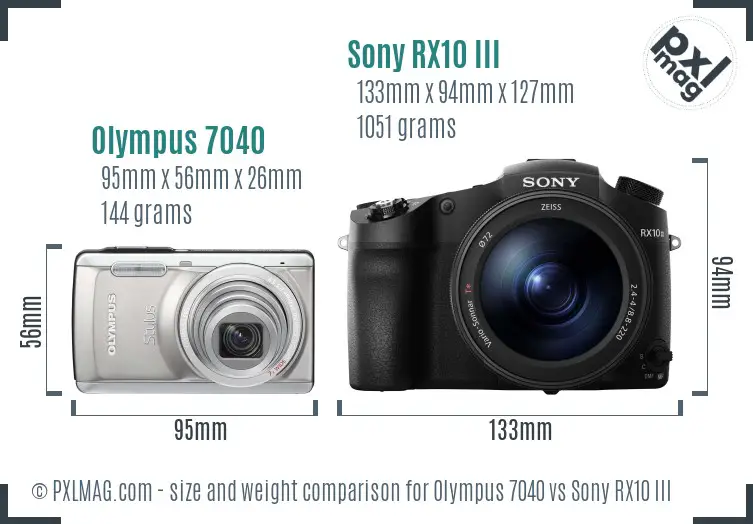 Olympus 7040 vs Sony RX10 III size comparison