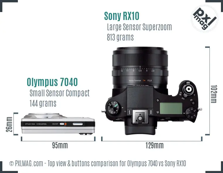 Olympus 7040 vs Sony RX10 top view buttons comparison