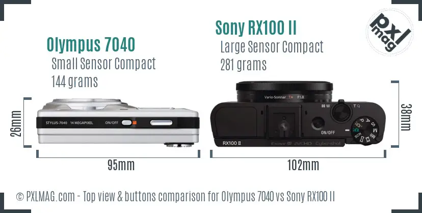 Olympus 7040 vs Sony RX100 II top view buttons comparison