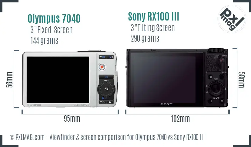 Olympus 7040 vs Sony RX100 III Screen and Viewfinder comparison