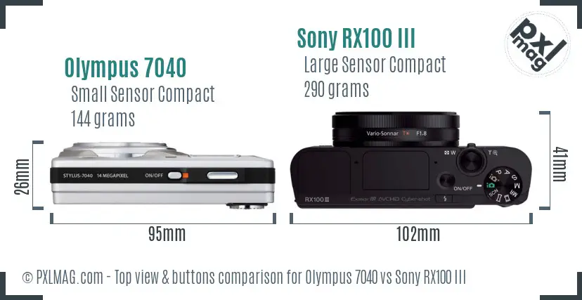 Olympus 7040 vs Sony RX100 III top view buttons comparison