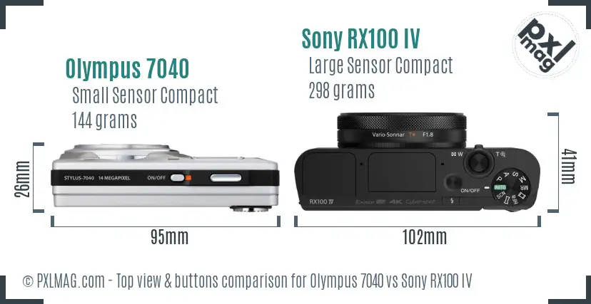 Olympus 7040 vs Sony RX100 IV top view buttons comparison