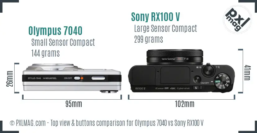 Olympus 7040 vs Sony RX100 V top view buttons comparison