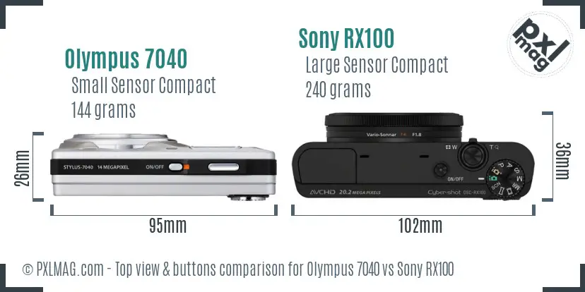Olympus 7040 vs Sony RX100 top view buttons comparison Olympus 7040 vs Sony RX100 top view buttons comparison