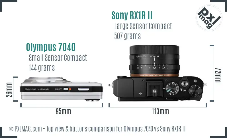 Olympus 7040 vs Sony RX1R II top view buttons comparison Olympus 7040 vs Sony RX1R II top view buttons comparison