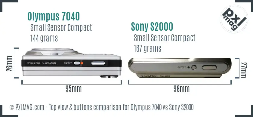 Olympus 7040 vs Sony S2000 top view buttons comparison Olympus 7040 vs Sony S2000 top view buttons comparison