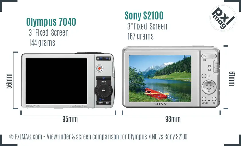 Olympus 7040 vs Sony S2100 Screen and Viewfinder comparison