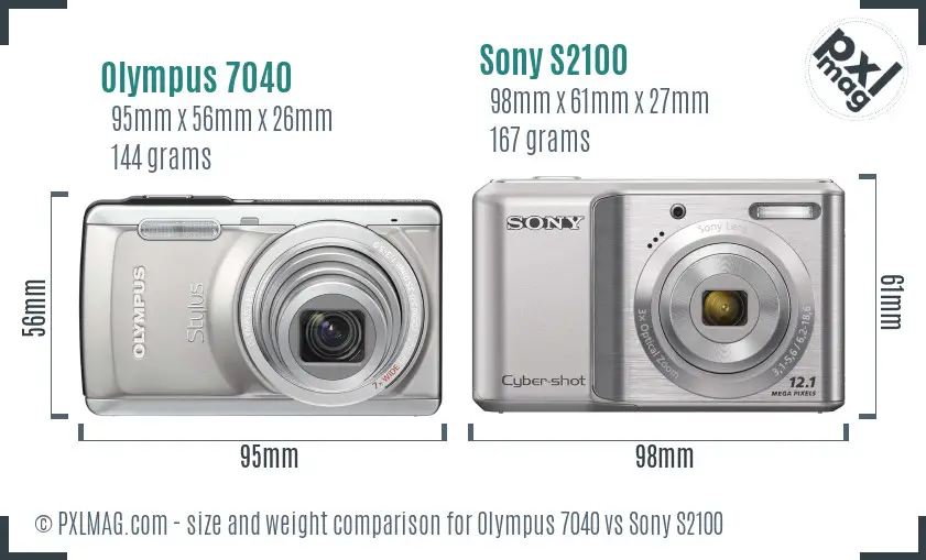 Olympus 7040 vs Sony S2100 size comparison