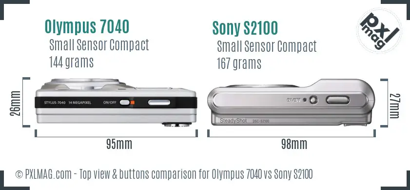 Olympus 7040 vs Sony S2100 top view buttons comparison