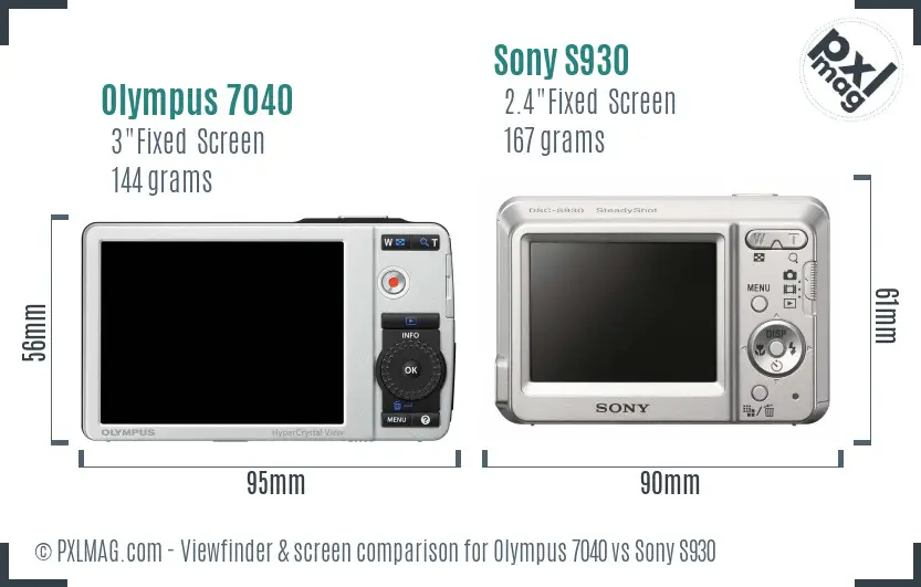Olympus 7040 vs Sony S930 Screen and Viewfinder comparison Olympus 7040 vs Sony S930 Screen and Viewfinder comparison