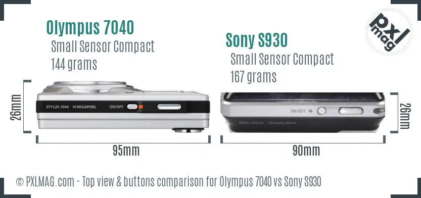 Olympus 7040 vs Sony S930 top view buttons comparison Olympus 7040 vs Sony S930 top view buttons comparison